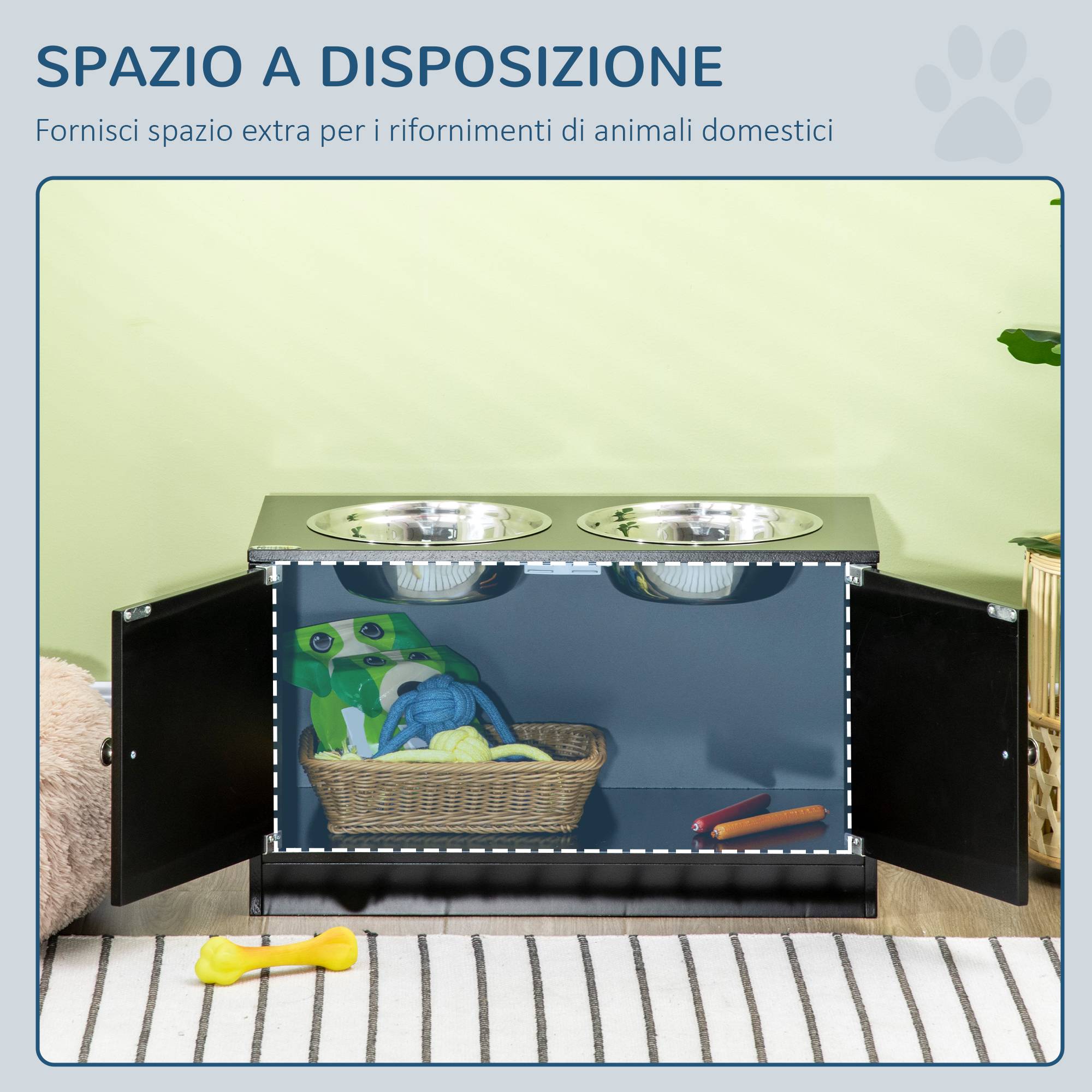 ComfortXL - Porte-Gamelles Surélevé Inox et MDF Grand Chien avec Meuble Rangement 60x30x35cm Noir - ComfortXL Outdoor Living - Image 7