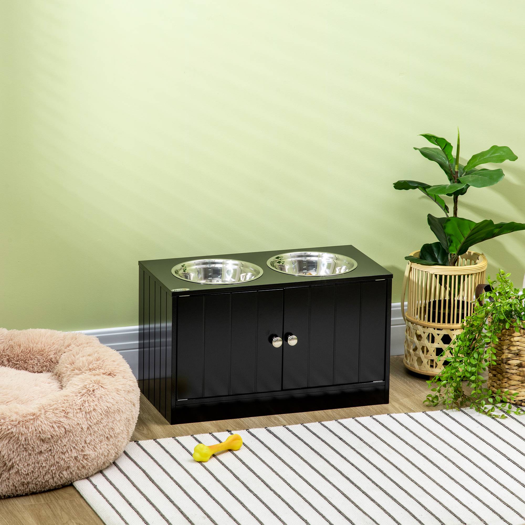 ComfortXL - Porte-Gamelles Surélevé Inox et MDF Grand Chien avec Meuble Rangement 60x30x35cm Noir - ComfortXL Outdoor Living - Image 4