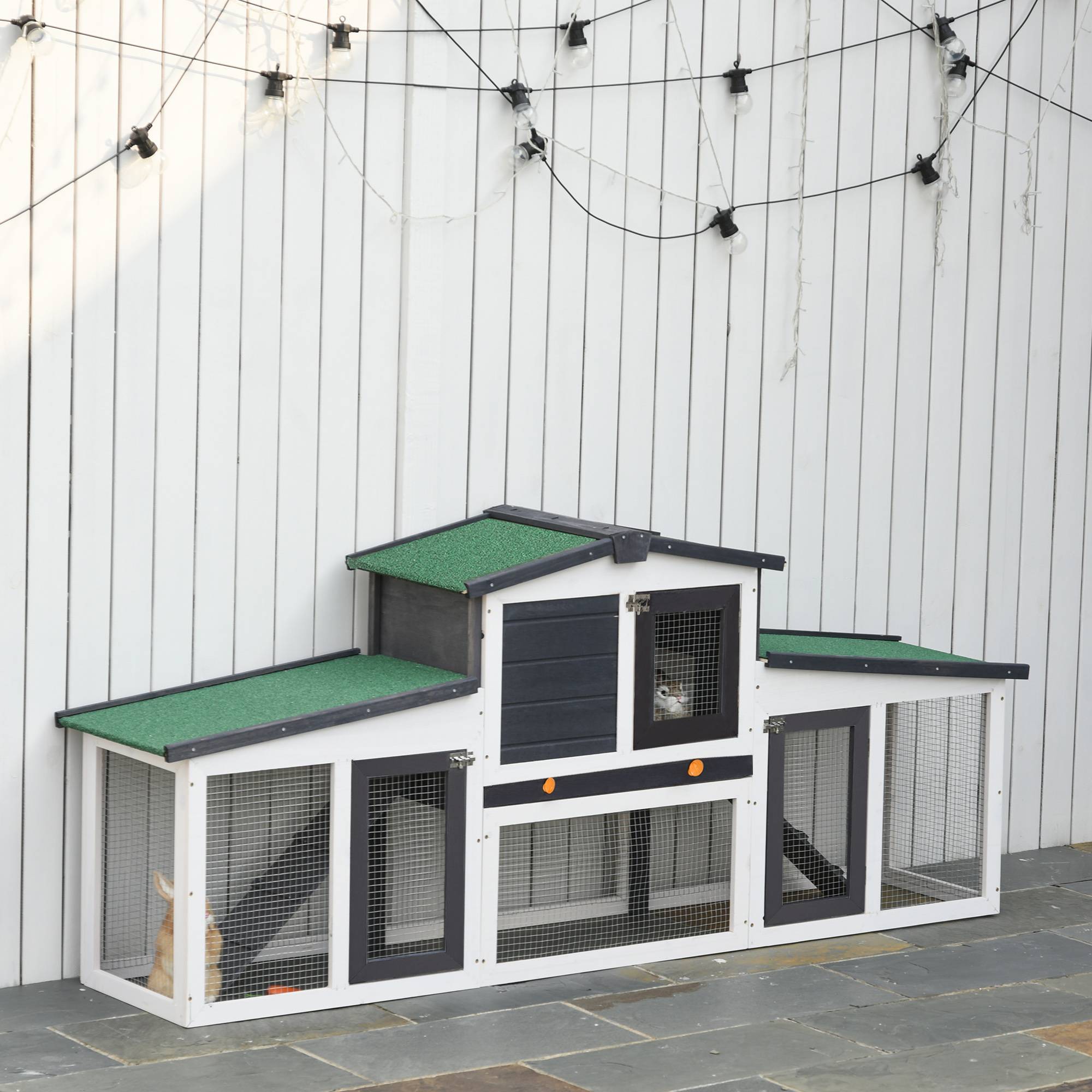 Cage petits animaux avec 2 enclos résistante intempéries, sapin, blanc + vert - Image 4