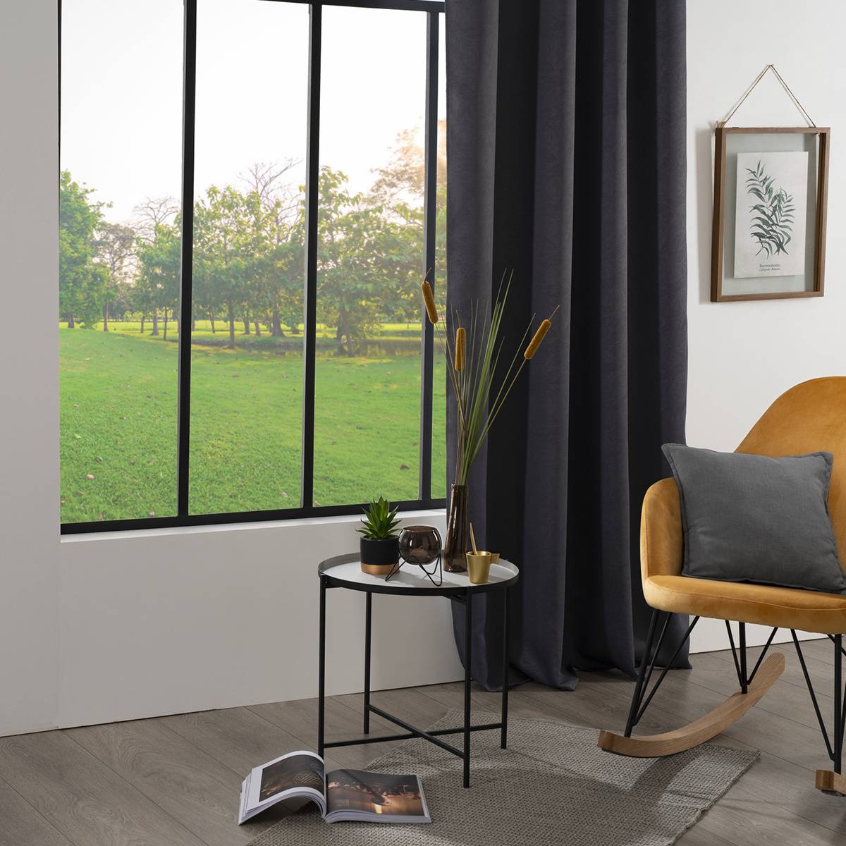 Atmosphera - Rideau occultant "Feuilles" gris ardoise 140x260cm - Atmosphera Créateur d'intérieur - Imagen 1