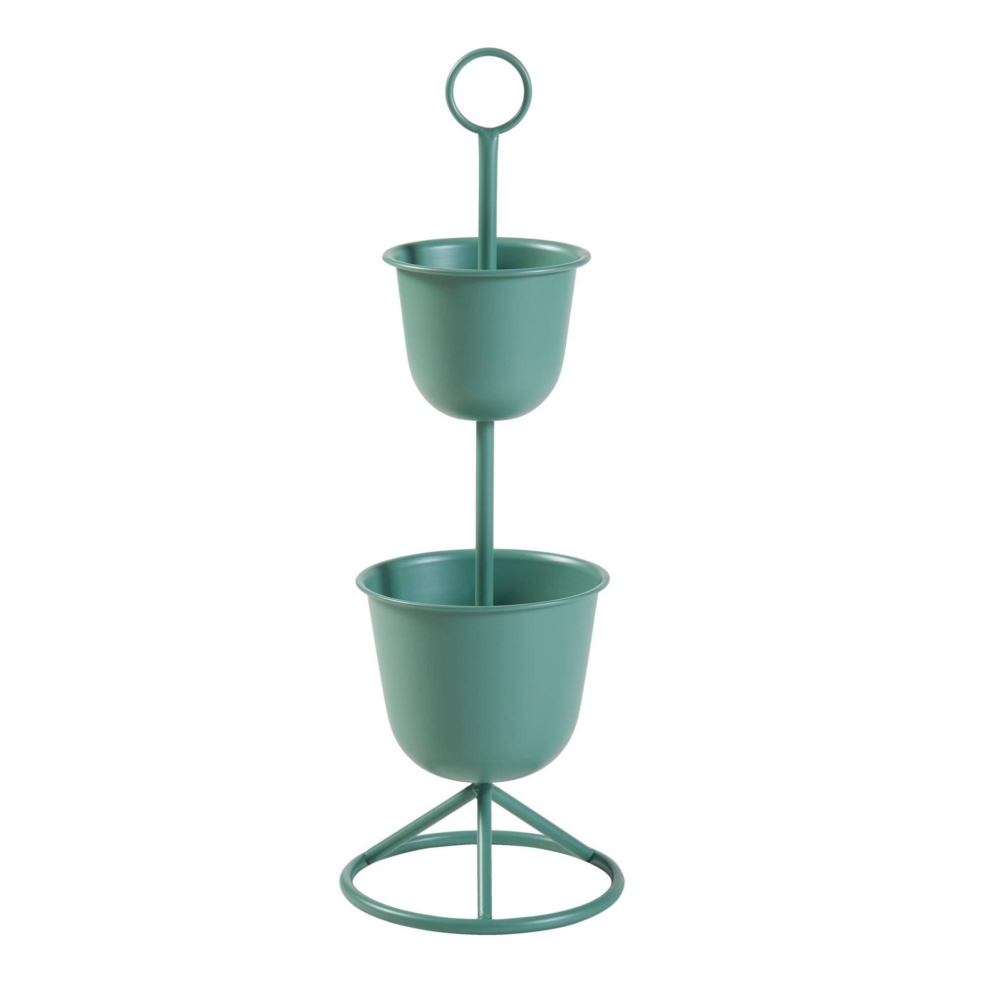 Porte-plantes style intemportel support 77 x 26 cm 2 cache-pots vert - Image 1