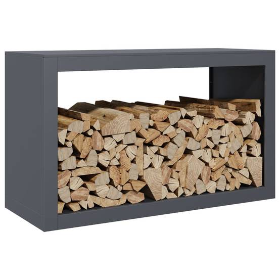 Porte-bûches Acier Anthracite Rangement Cheminée Design Moderne 100x40x60cm - ComfortXL Outdoor Living - Image 3