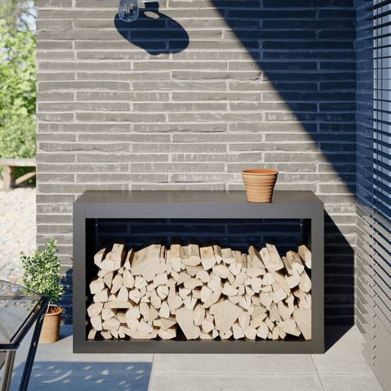 Porte-bûches Acier Anthracite Rangement Cheminée Design Moderne 100x40x60cm - ComfortXL Outdoor Living - Image 1