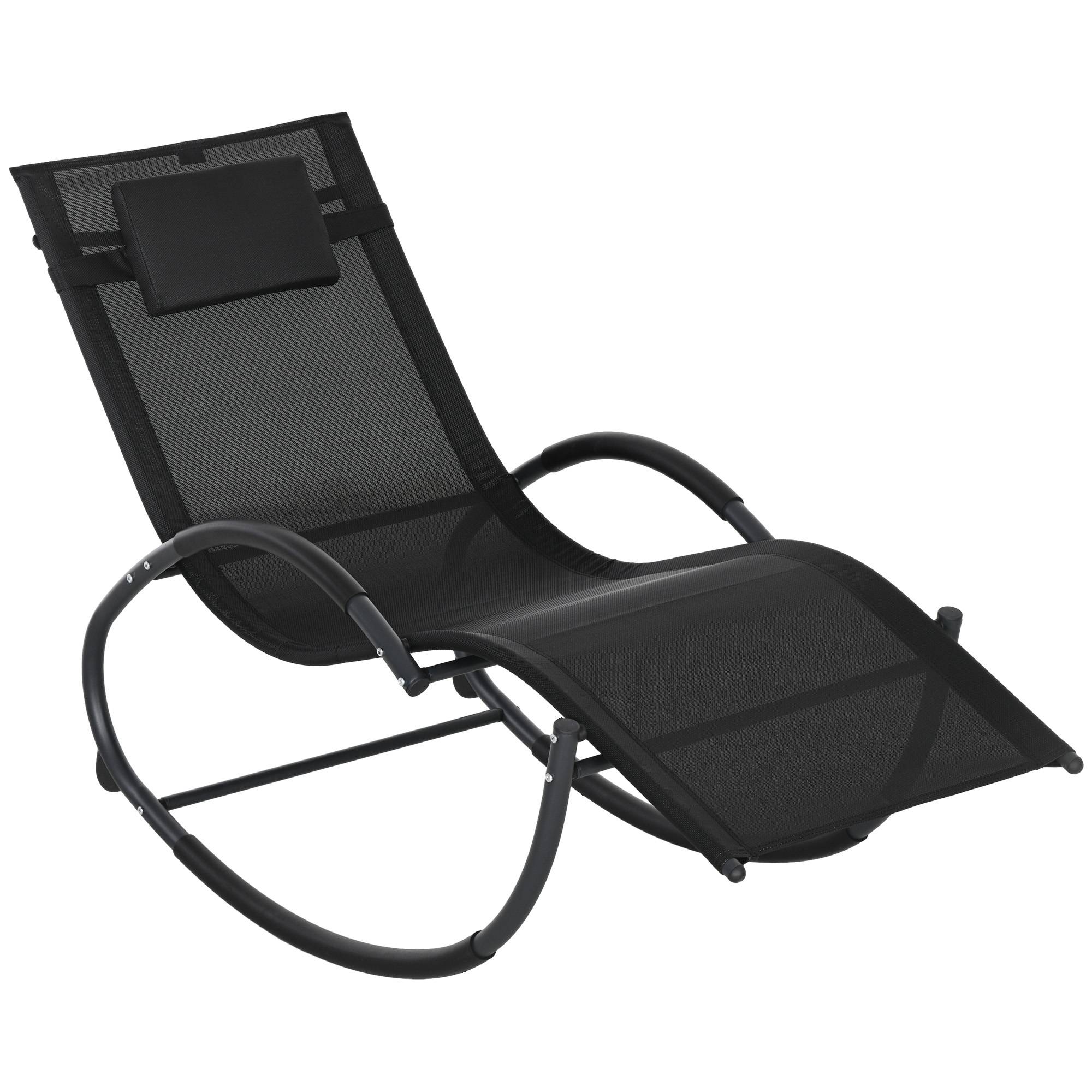Outsunny - Chaise longue à bascule rocking chair design contemporain métal textilène noir - Outsunny - Image 1