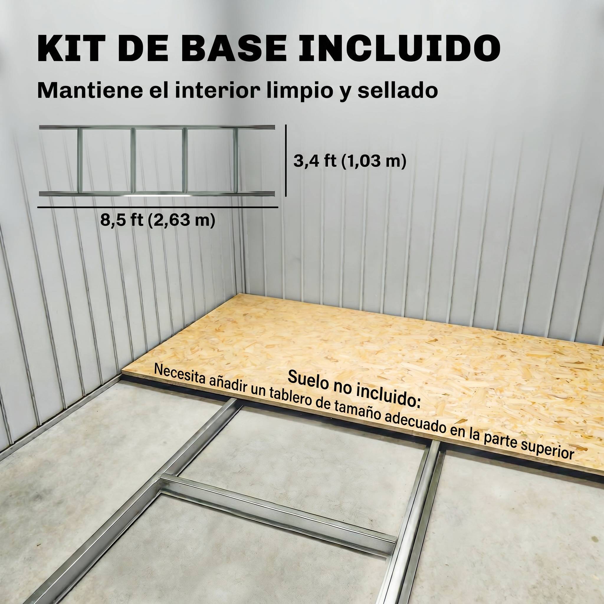 Abri de jardin 4,9 m² 277 x 195 x 192 cm avec 2 portes coulissantes, base renforcée (plancher non inclus), gris foncé - Image 8