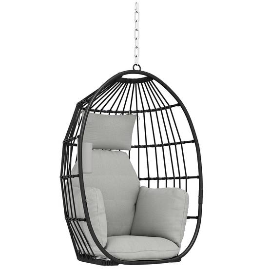 Fauteuil Œuf Suspendu Acier Balcon Pliable Coussin Moelleux Gris - ComfortXL Outdoor Living - Image 1