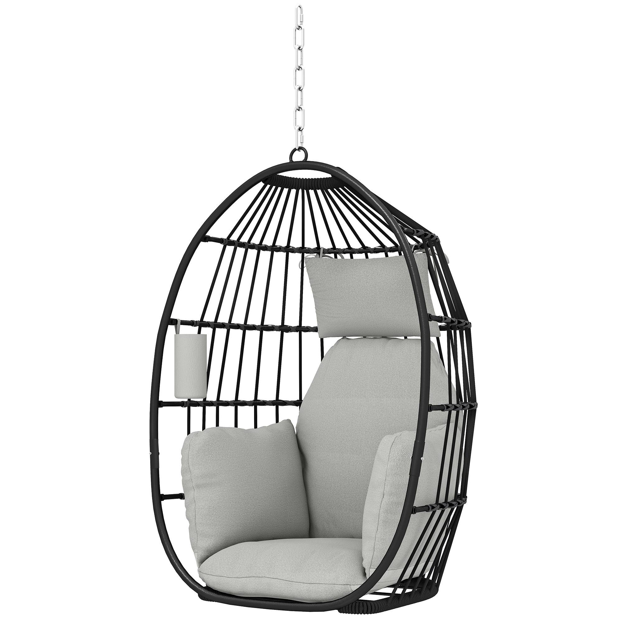 Fauteuil Œuf Suspendu Acier Balcon Pliable Coussin Moelleux Gris - ComfortXL Outdoor Living - Image 2