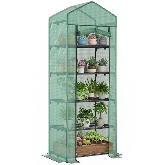 Serre de jardin balcon étagère serre 5 niveaux 0,69 x 0,49 x 1,93 m acier bâche amovible PE vert - Image 1