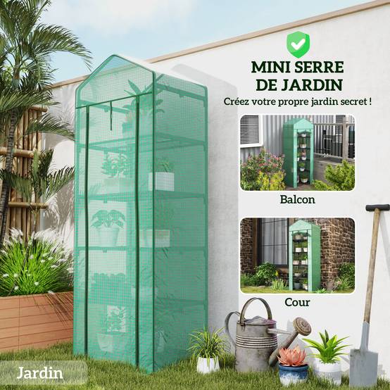 Serre de jardin balcon étagère serre 5 niveaux 0,69 x 0,49 x 1,93 m acier bâche amovible PE vert - Image 8