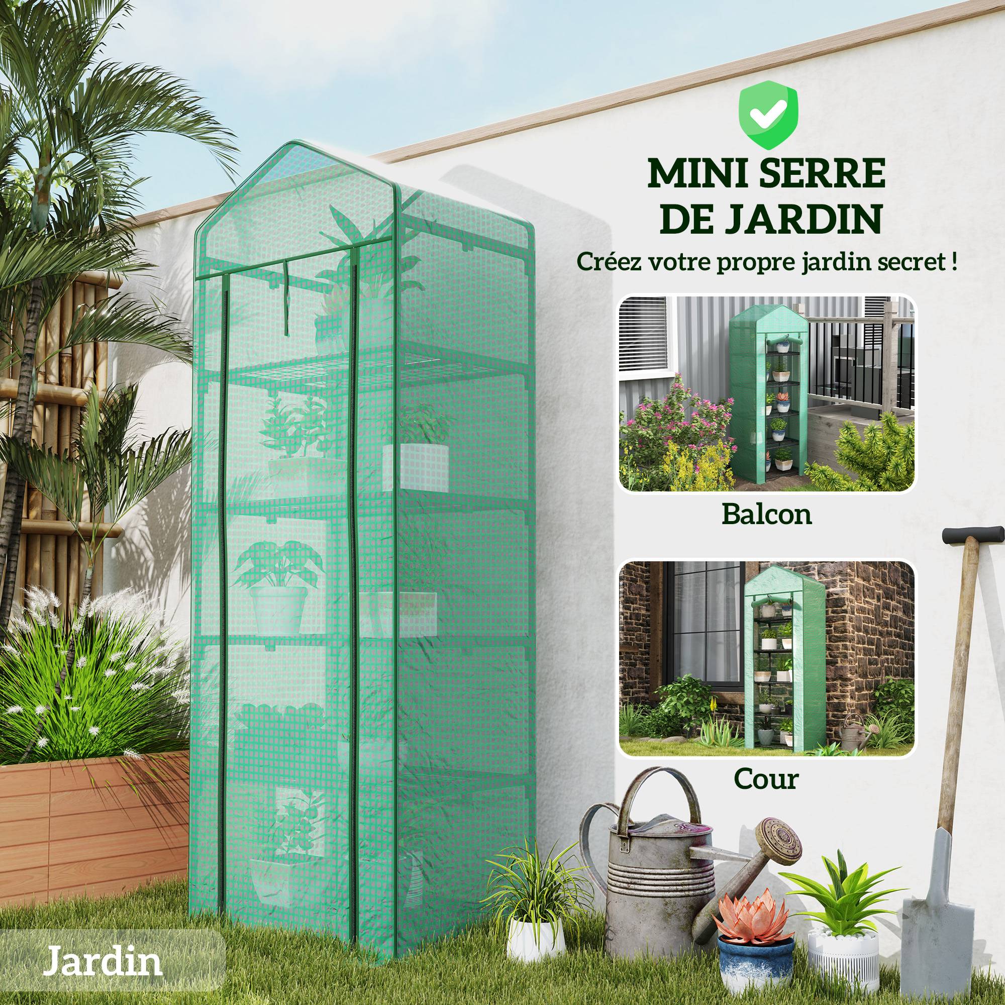 Serre de jardin balcon étagère serre 5 niveaux 0,69 x 0,49 x 1,93 m acier bâche amovible PE vert - Image 8