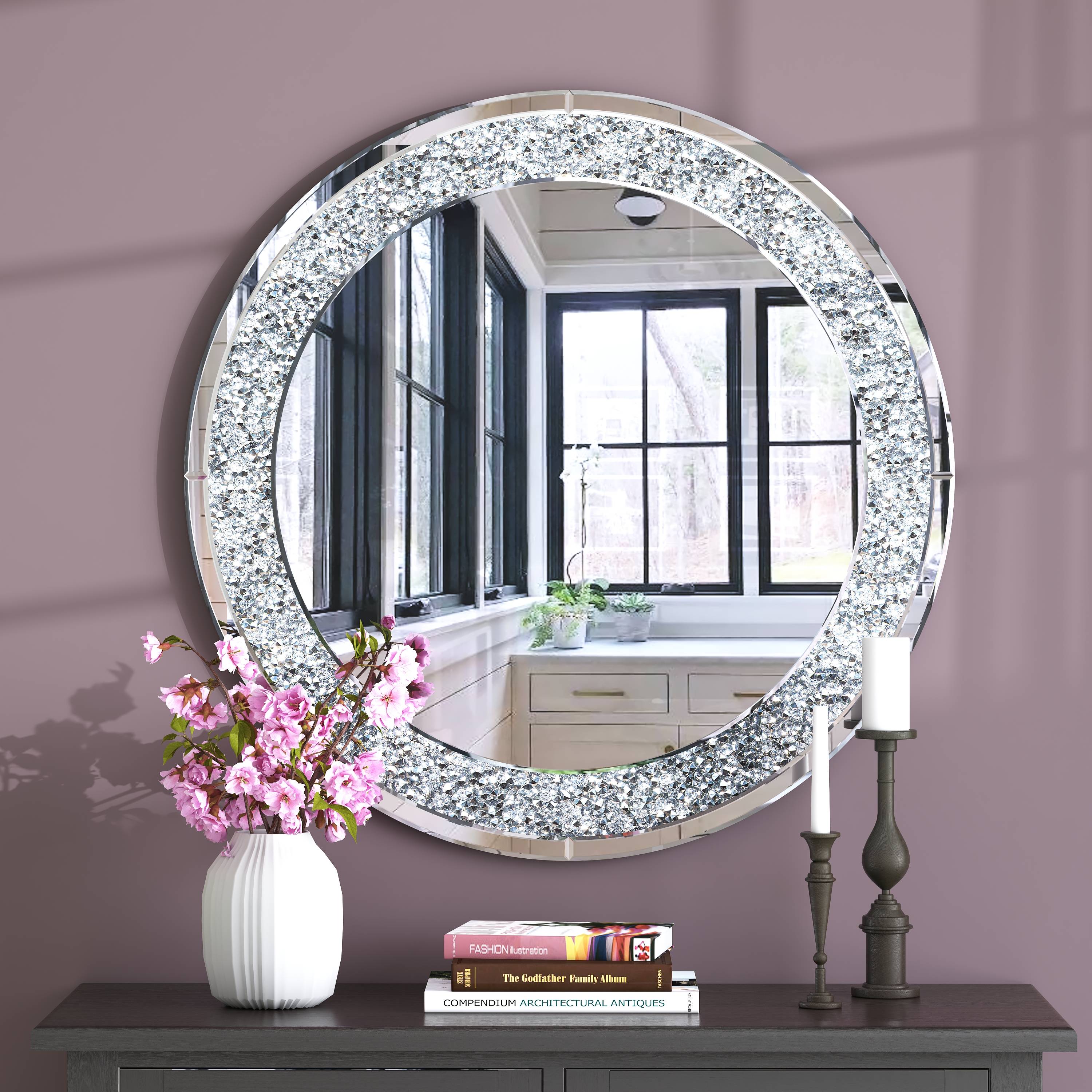 Miroir Décoratif Incrusté D'os Fait Main - Cadre Rond Design, Personnalisable, Moderne