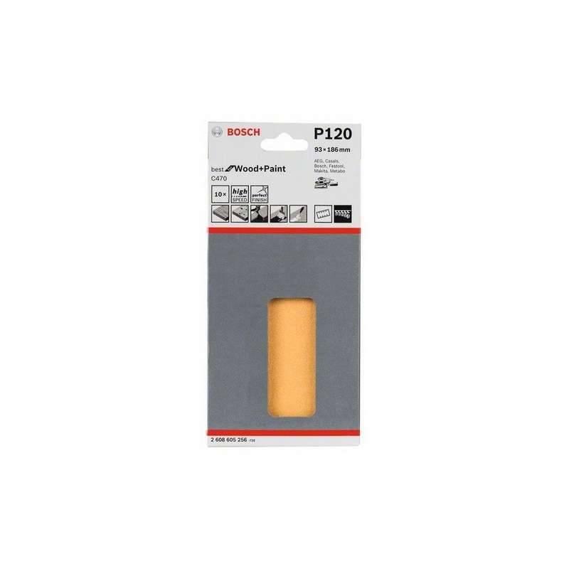 Bosch - 10 Feuilles abrasives C470 BOSCH pour ponceuses vibrantes 93 x 186 mm Best for Wood and Paint 8 trous - taille  - BOSCH ACCESSOIRES - Imagen 2