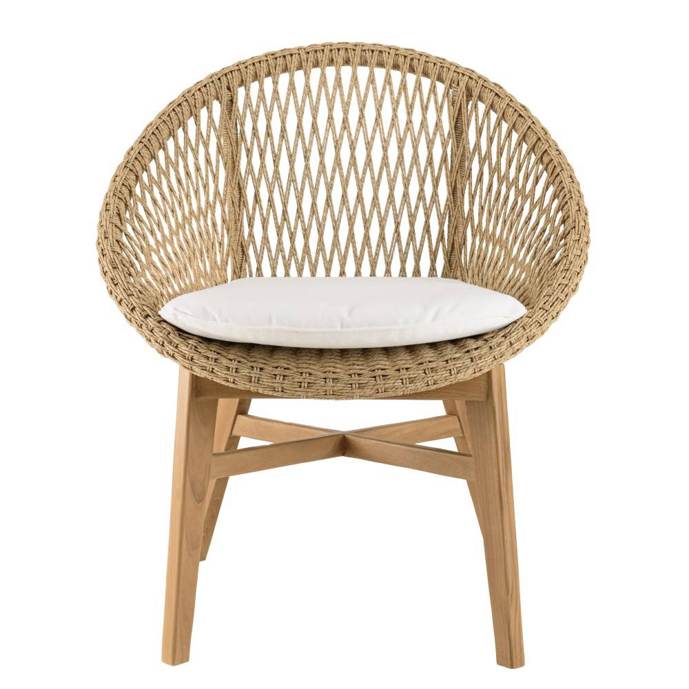 Macabane - VALERIA - Lot de 2 fauteuils jardin arrondi en bois teck rotin - Imagen 3
