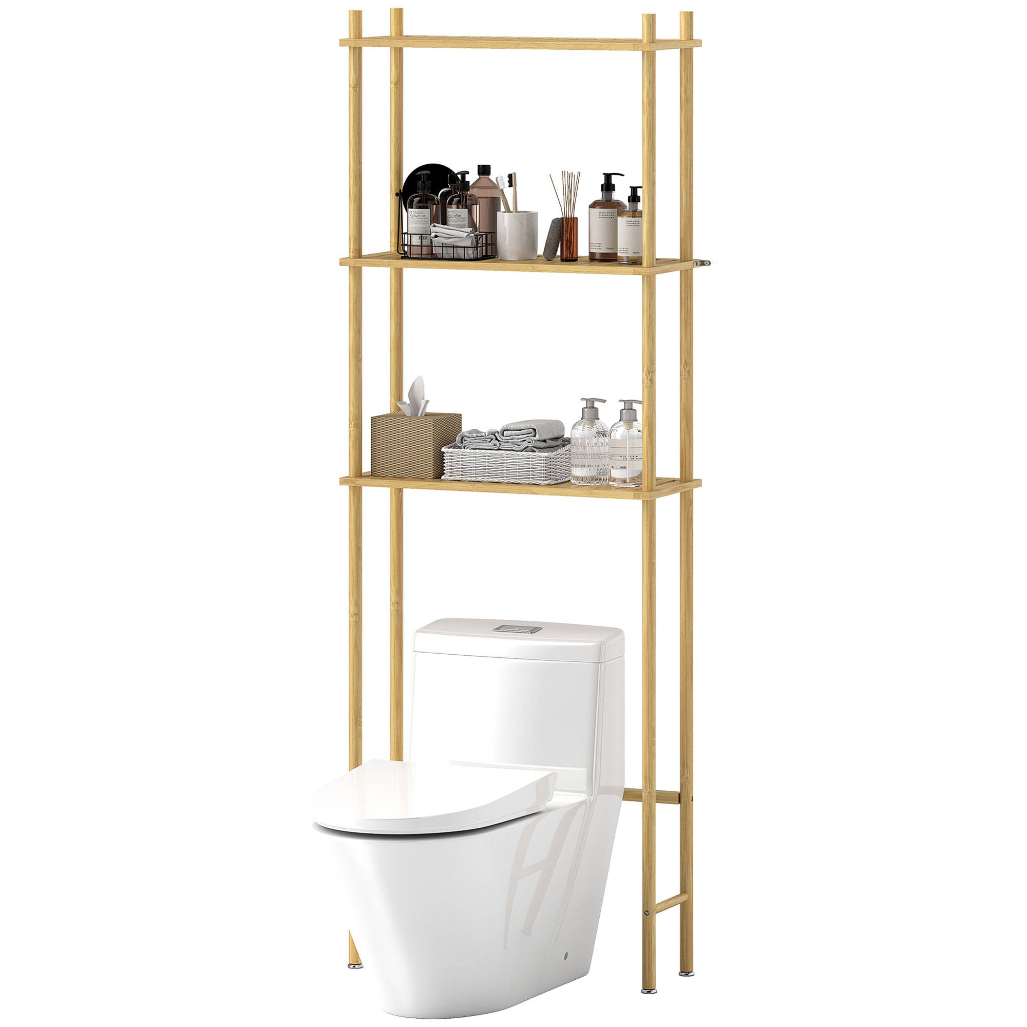 Sans Marque - Meuble WC 3 niveaux bambou lattes 63,5x25,5x181 cm couleur bois - Image 2