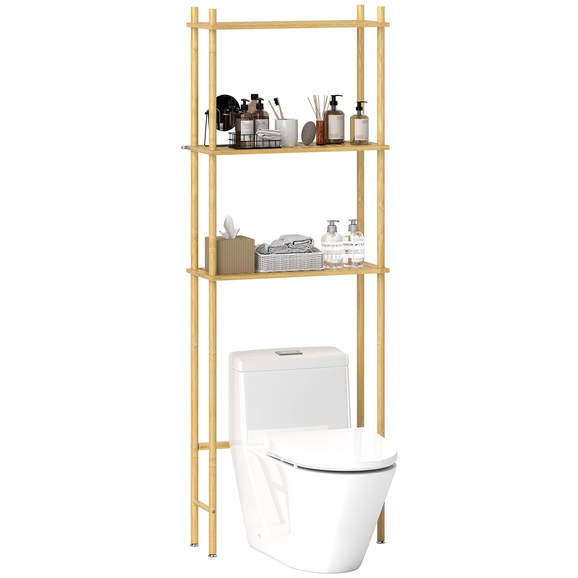 Sans Marque - Meuble WC 3 niveaux bambou lattes 63,5x25,5x181 cm couleur bois