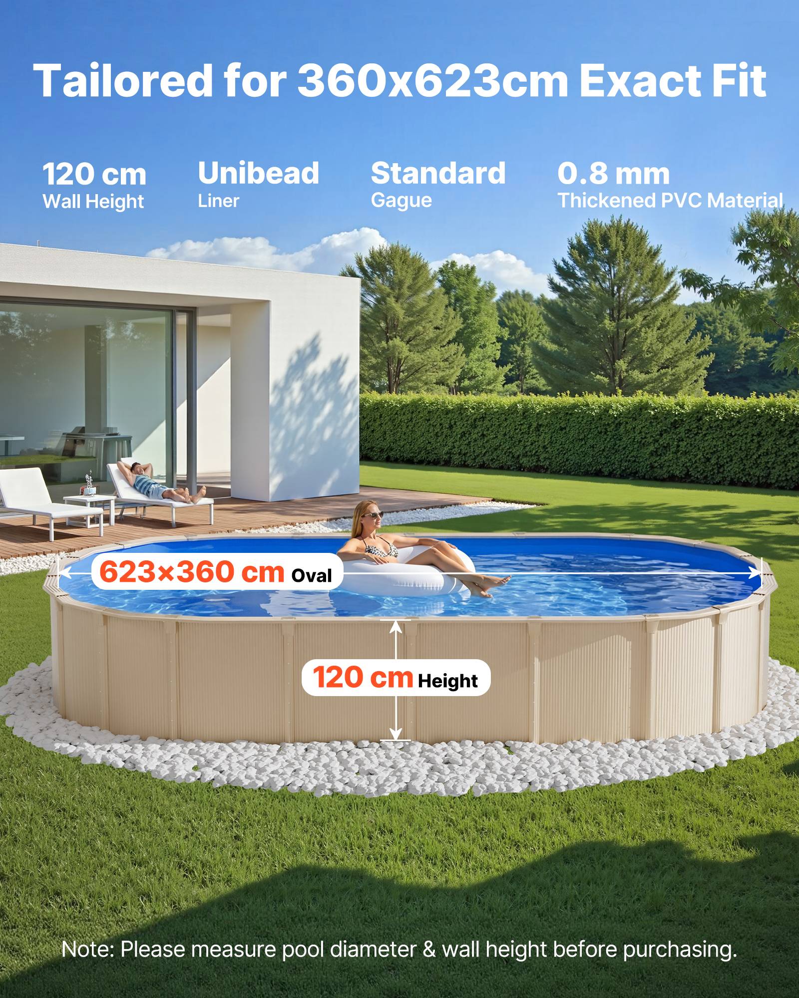 VEVOR Liner Piscine Hors-Sol Film Intérieur de Piscine Ovale 360x623x120 cm Bleu - Image 2