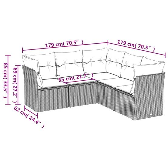 Salon de jardin d'angle 5 places en résine tressée avec rangement et coussins épais Gris – ComfortXL Outdoor Living - Image 3