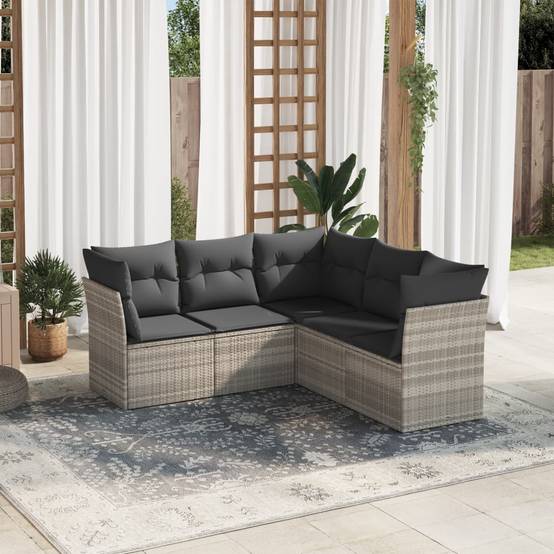 Salon de jardin d'angle 5 places en résine tressée avec rangement et coussins épais Gris – ComfortXL Outdoor Living - Image 1
