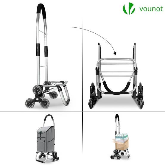 Chariot de courses pliable monte escalier aluminium gris - Image 3
