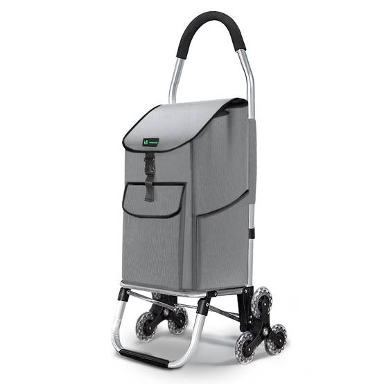 Chariot de courses pliable monte escalier aluminium gris - Image 1