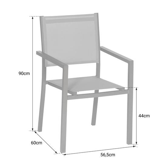 Lot de 6 chaises en aluminium anthracite - textilène gris - HAPPY GARDEN - Image 9