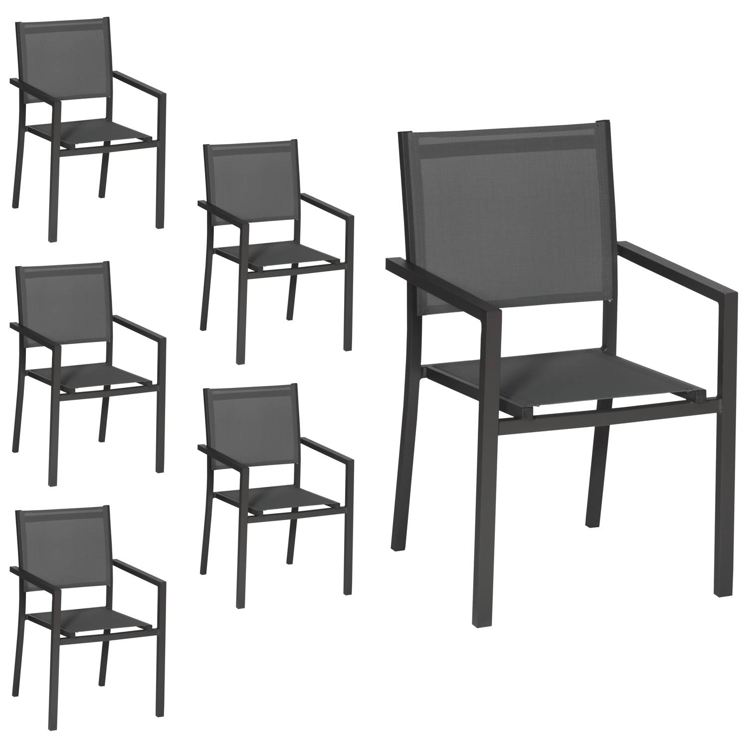 Lot de 6 chaises en aluminium anthracite - textilène gris - HAPPY GARDEN - Image 1