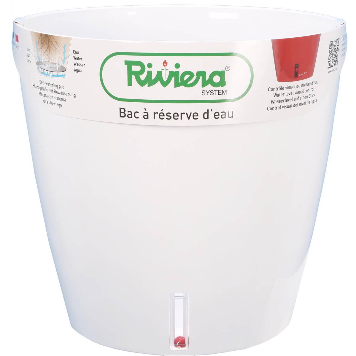 Riviera - Pot en plastique rond avec réserve d'eau 25.5 cm Eva Blanc - Imagen 1
