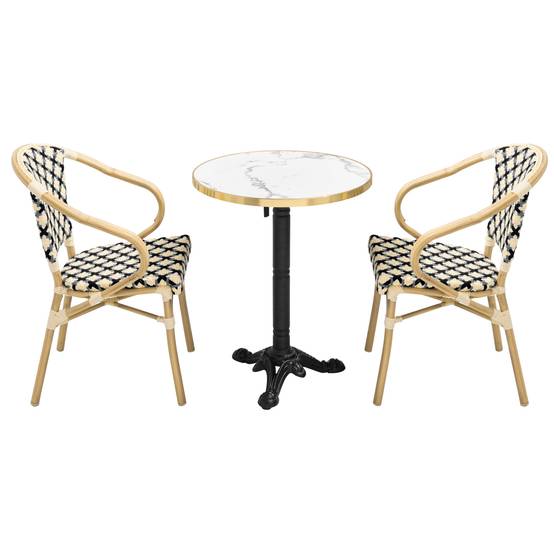 Oviala - Ensemble table de terrasse marbre blanc et 2 chaises noir Montmartre - Oviala - Image 2