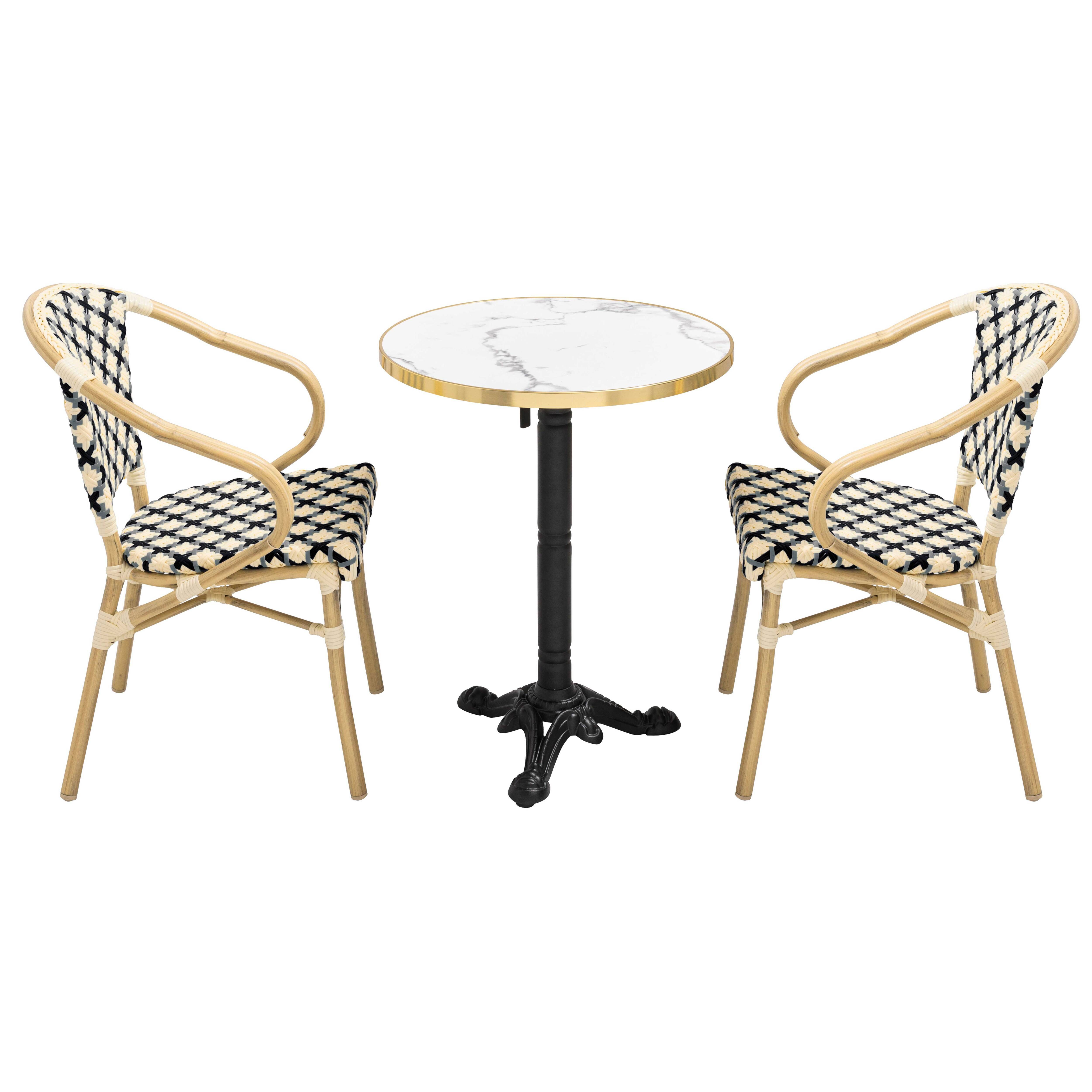 Oviala - Ensemble table de terrasse marbre blanc et 2 chaises noir Montmartre - Oviala - Image 2
