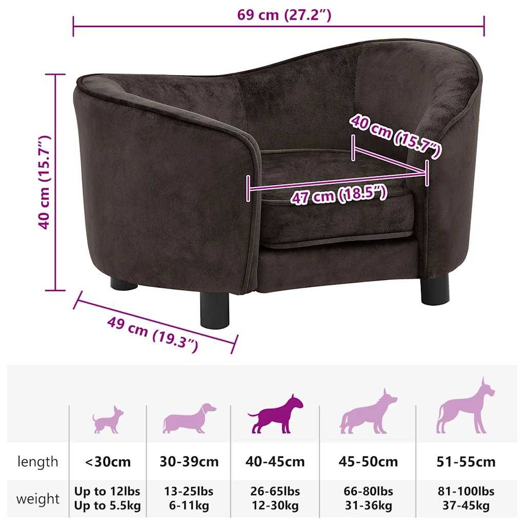 Vidaxl - Canapé pour chien Marron 69x49x40 cm Peluche vidaXL 170942 - Imagen 3