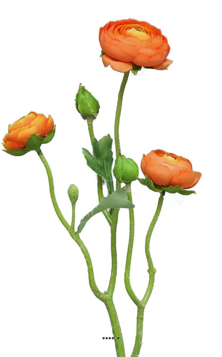 Artificielles - Renoncule factice en tige 2 ramures & 3 belles têtes H48cm Orange-BEST - couleur: Orange - Imagen 2