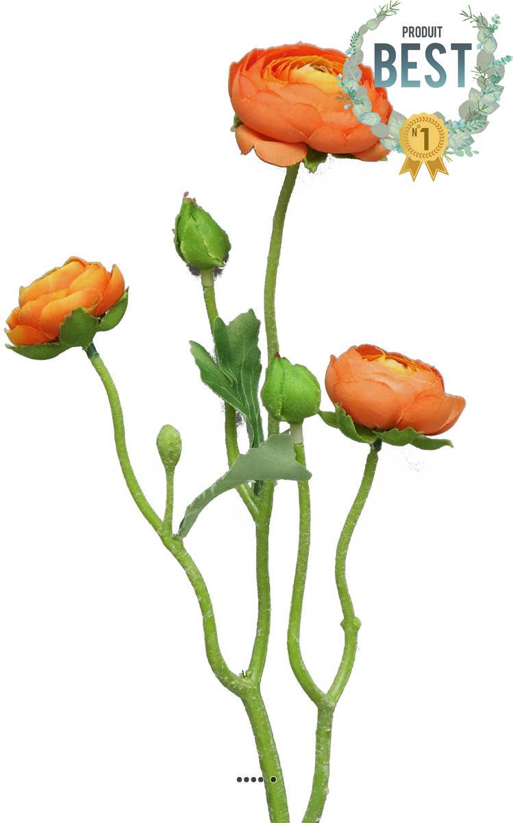 Artificielles - Renoncule factice en tige 2 ramures & 3 belles têtes H48cm Orange-BEST - couleur: Orange - Imagen 1