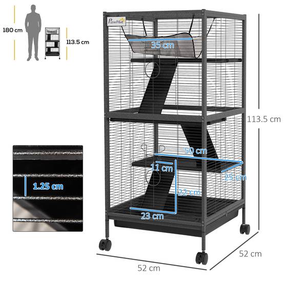 Sans Marque - Cage acier cobayes chinchillas 3 niveaux roulettes plateau amovible grise - Image 5
