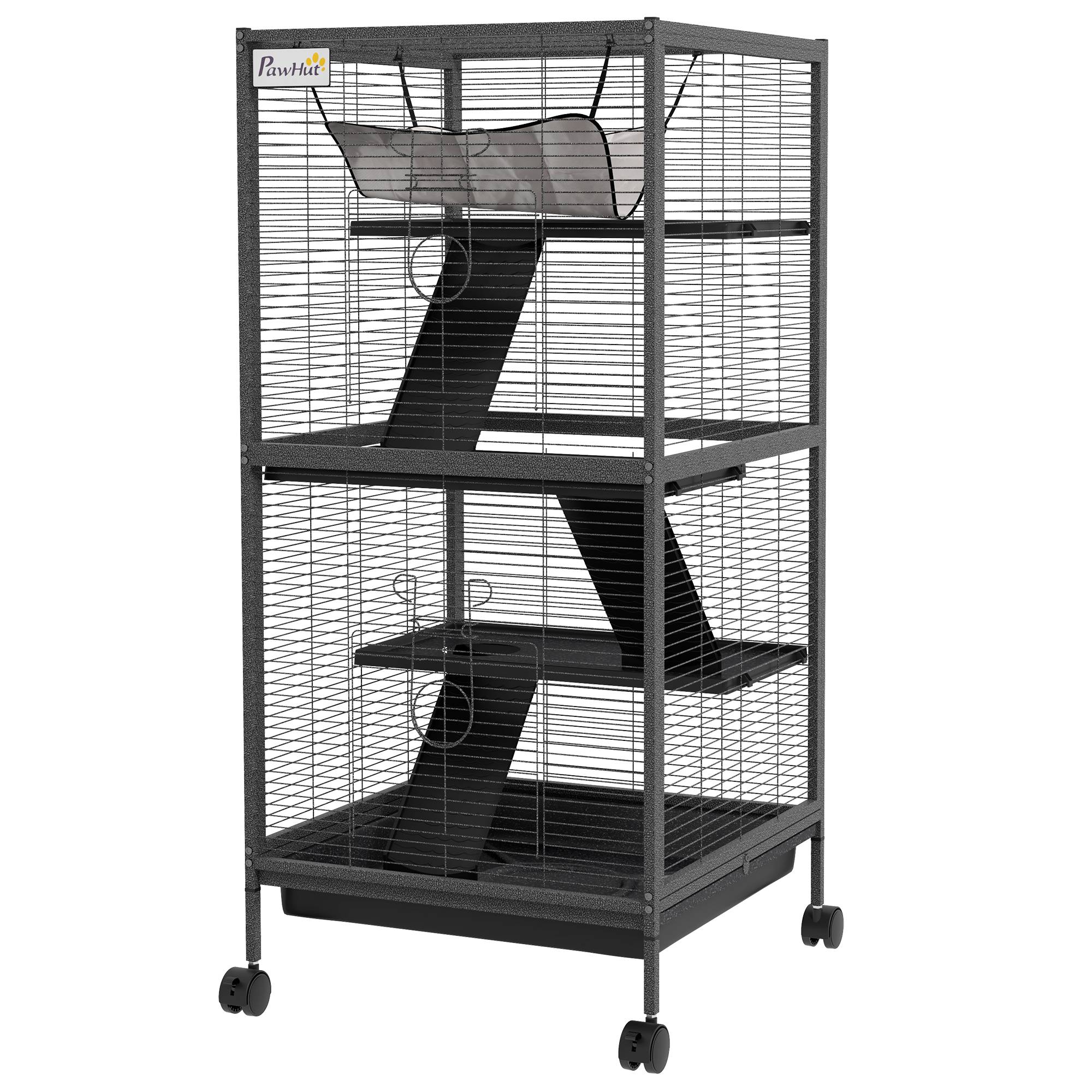 Sans Marque - Cage acier cobayes chinchillas 3 niveaux roulettes plateau amovible grise - Image 2