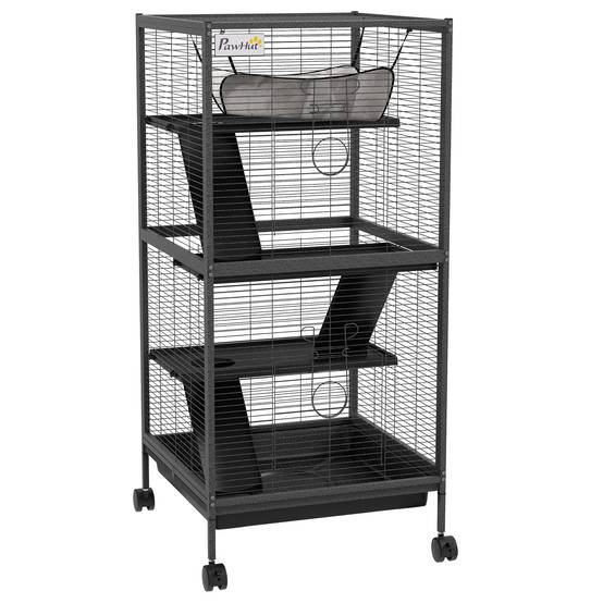Sans Marque - Cage acier cobayes chinchillas 3 niveaux roulettes plateau amovible grise - Image 1