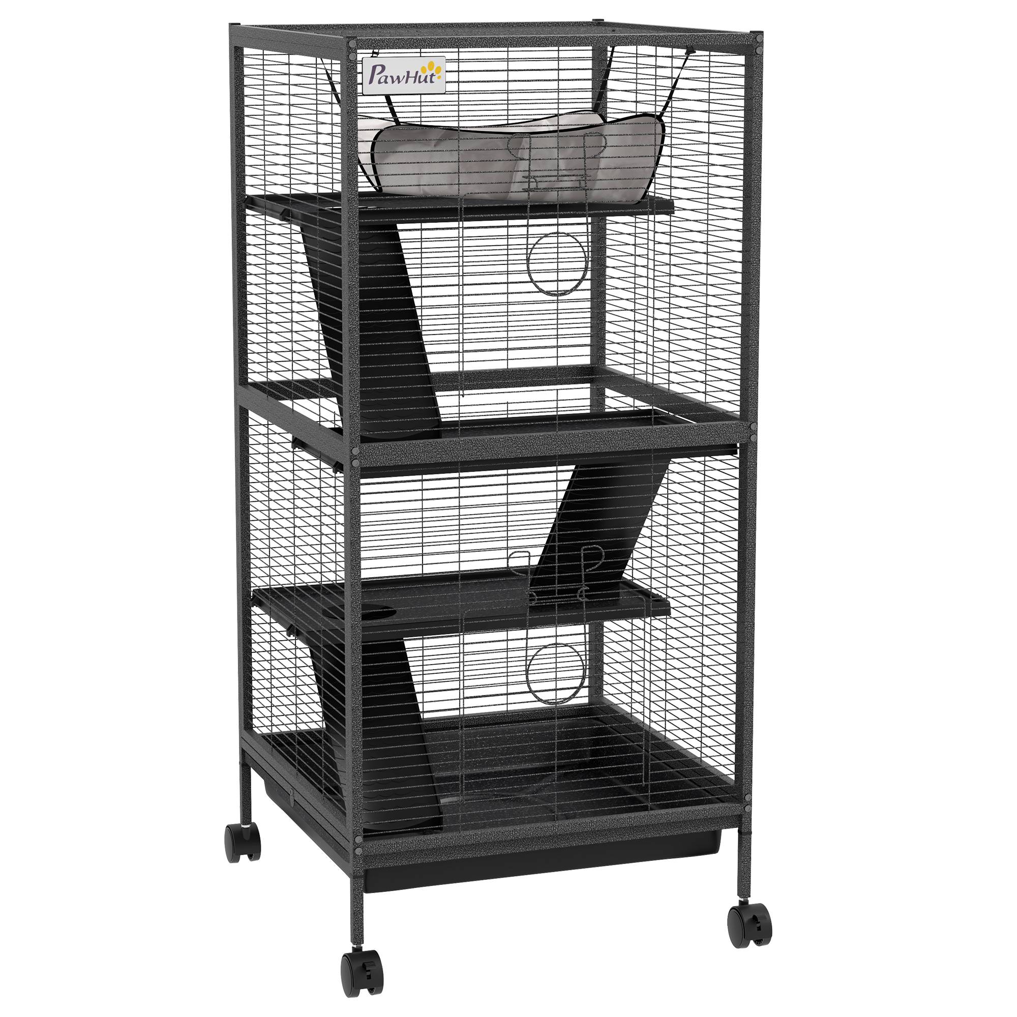 Sans Marque - Cage acier cobayes chinchillas 3 niveaux roulettes plateau amovible grise - Image 1