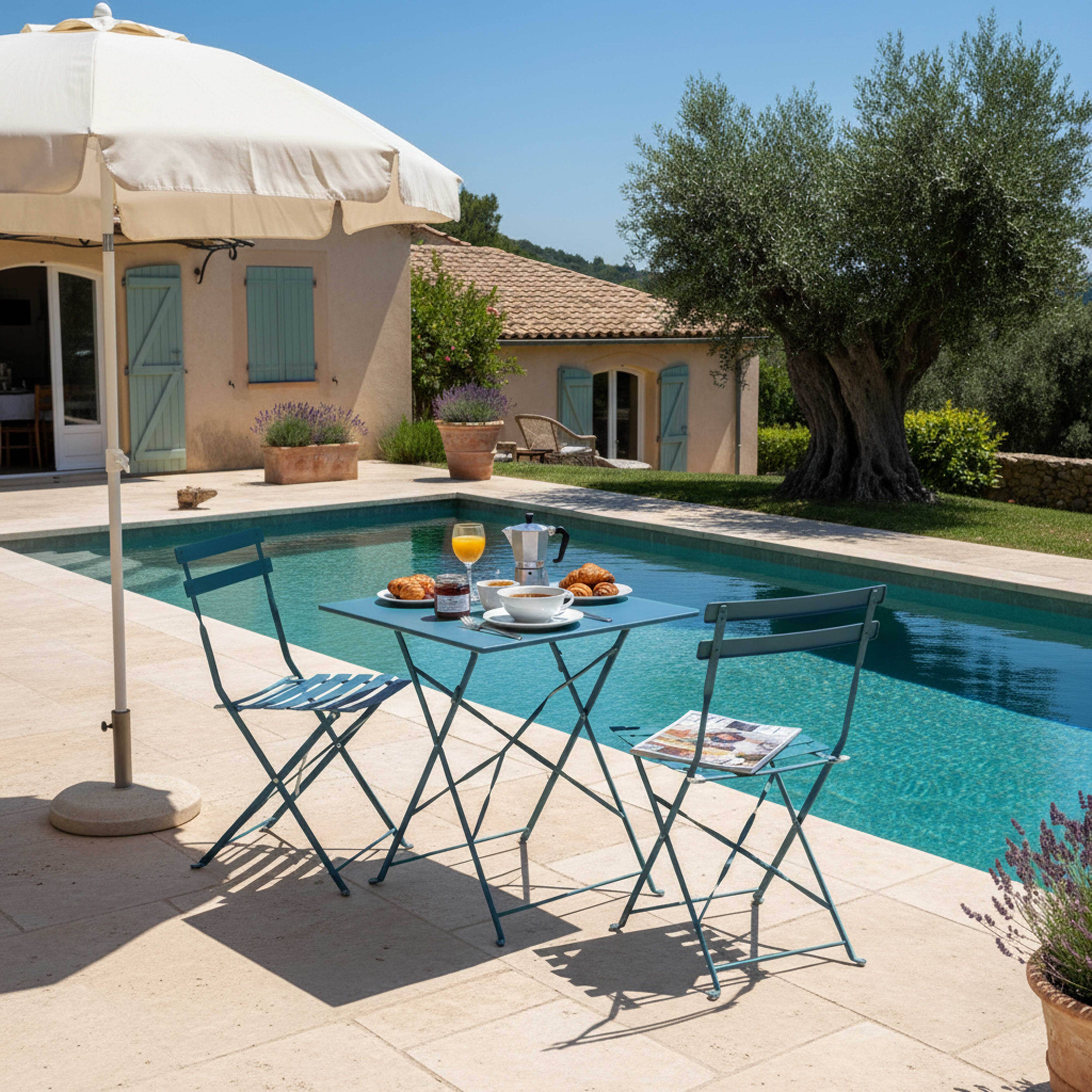 Oviala - Table de jardin pliante bistrot en acier 60 cm bleu pacific Rome - Oviala - Imagen 4