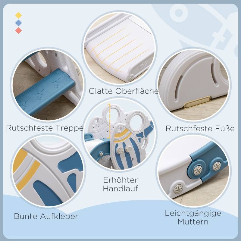 Toboggan enfant design fusée avec set d’autocollants, bleu, 1,5-3 ans, dimensions 157 x 46,5 x 80 cm - Image 3