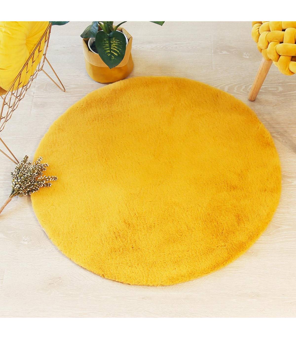 Tapis en Fourrure Ocre Extra Doux D 80 cm - Imagen 3