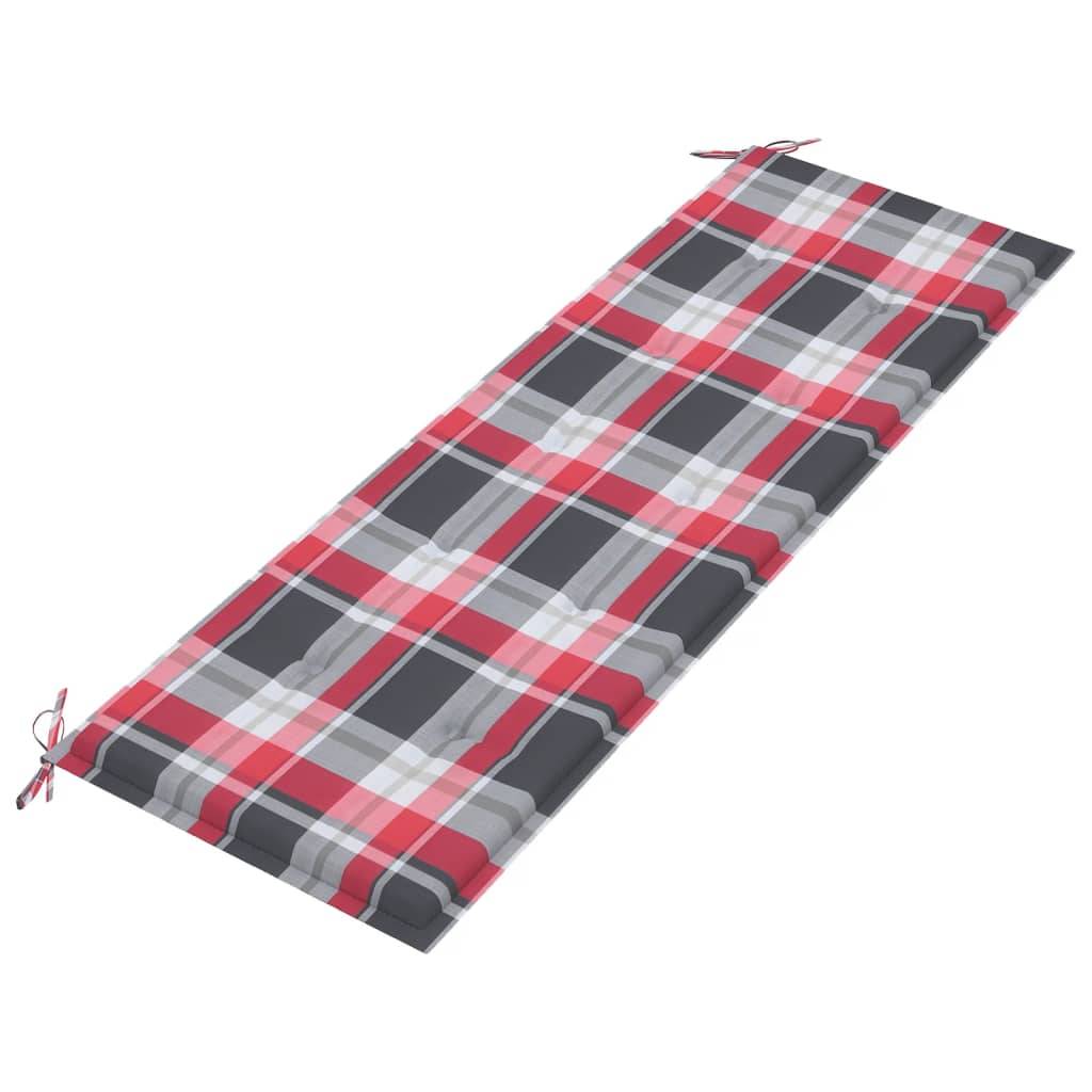 Helloshop26 - Banc de jardin meuble de patio d'extérieur terrasse coussin à motif de carreaux rouges 150 cm bois teck - Imagen 3