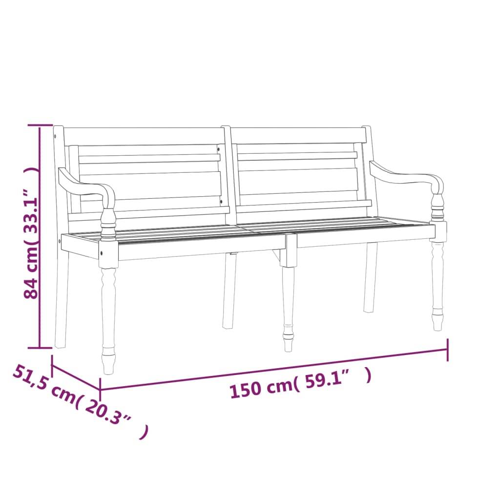 Helloshop26 - Banc de jardin meuble de patio d'extérieur terrasse coussin à motif de carreaux rouges 150 cm bois teck - Imagen 5
