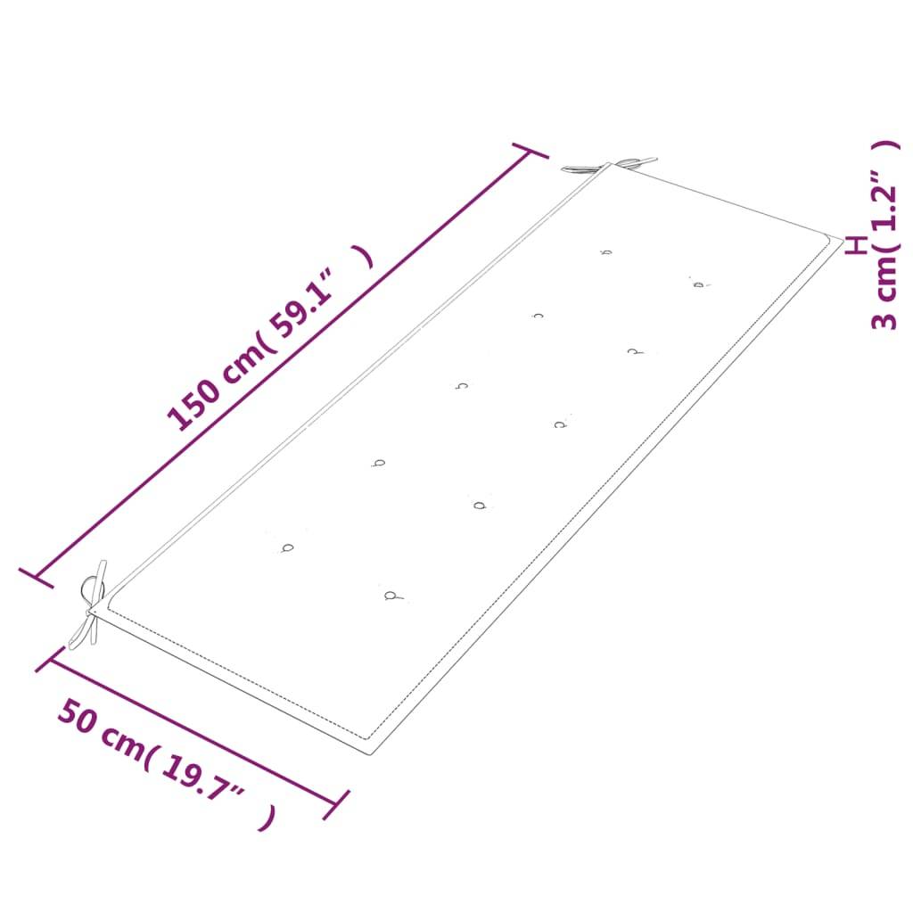 Helloshop26 - Banc de jardin meuble de patio d'extérieur terrasse coussin à motif de carreaux rouges 150 cm bois teck - Imagen 6