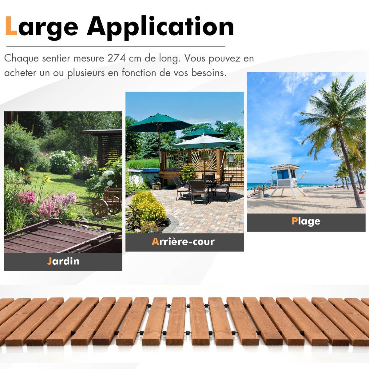 Allée de Jardin en Bois de 245 cm avec Fil d'Acier et Texture Antidérapante pour Jardin Cour Bord de Mer Naturel - Image 9