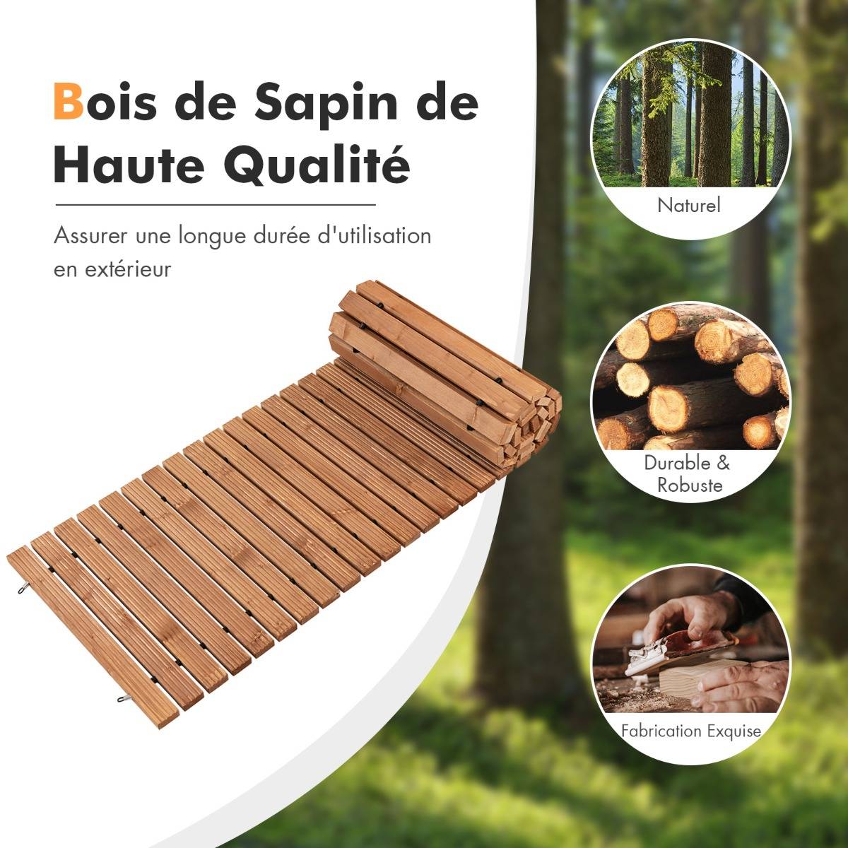 Allée de Jardin en Bois de 245 cm avec Fil d'Acier et Texture Antidérapante pour Jardin Cour Bord de Mer Naturel - Image 8