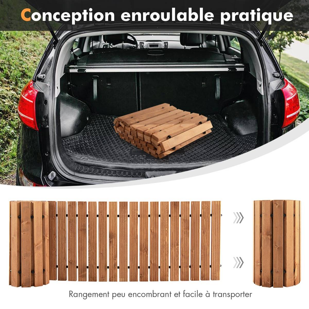 Allée de Jardin en Bois de 245 cm avec Fil d'Acier et Texture Antidérapante pour Jardin Cour Bord de Mer Naturel - Image 10