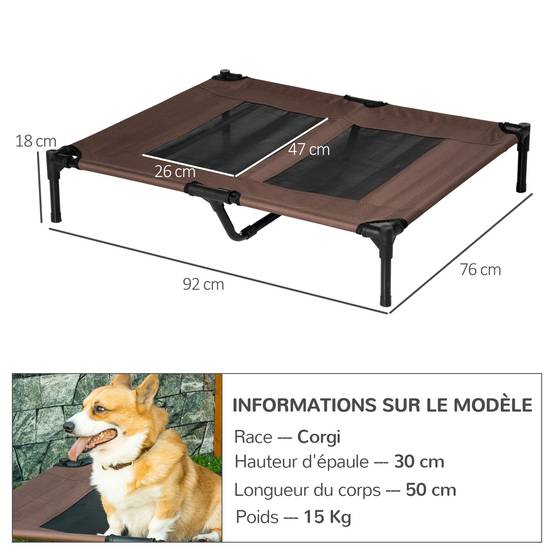 Lit surélevé rafraîchissant Tissu Oxford pour chien chat Couchage confort 92cm café - ComfortXL Outdoor Living - Image 5
