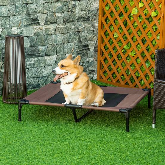 Lit surélevé rafraîchissant Tissu Oxford pour chien chat Couchage confort 92cm café - ComfortXL Outdoor Living - Image 3