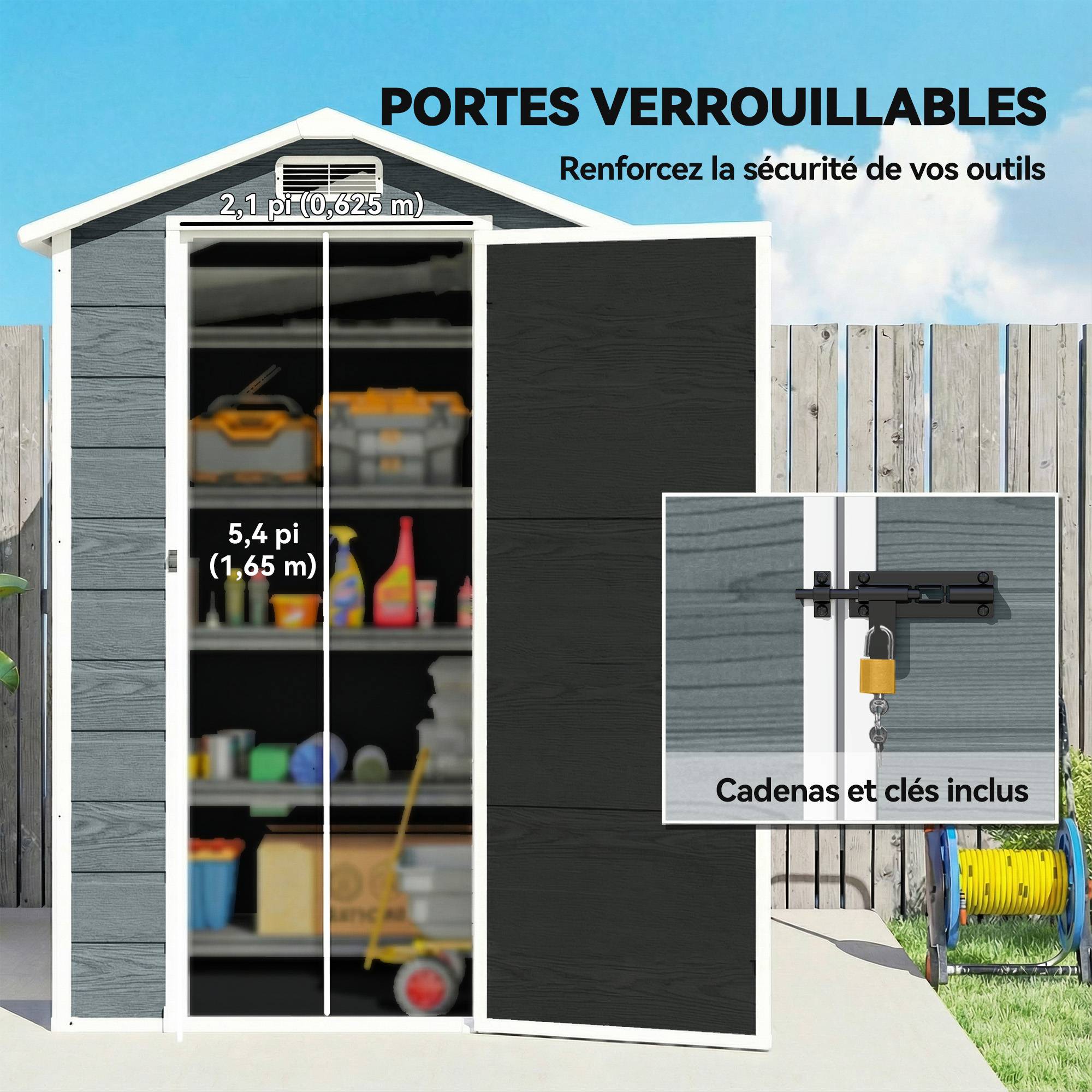 ComfortXL - Abri de jardin compact résine PP rangement extérieur 128x104x196cm gris vieilli - ComfortXL Outdoor Living - Image 8