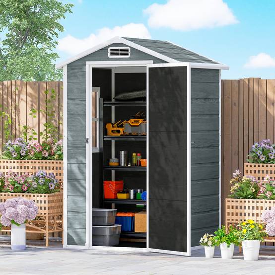 ComfortXL - Abri de jardin compact résine PP rangement extérieur 128x104x196cm gris vieilli - ComfortXL Outdoor Living - Image 4