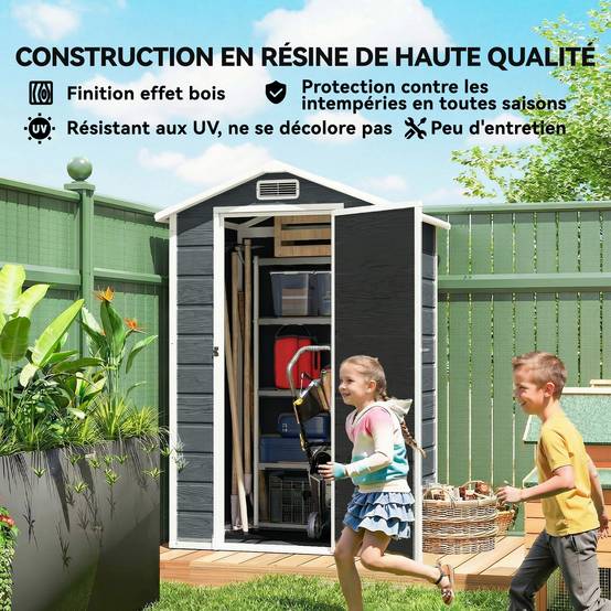 ComfortXL - Abri de jardin compact résine PP rangement extérieur 128x104x196cm gris vieilli - ComfortXL Outdoor Living - Image 10